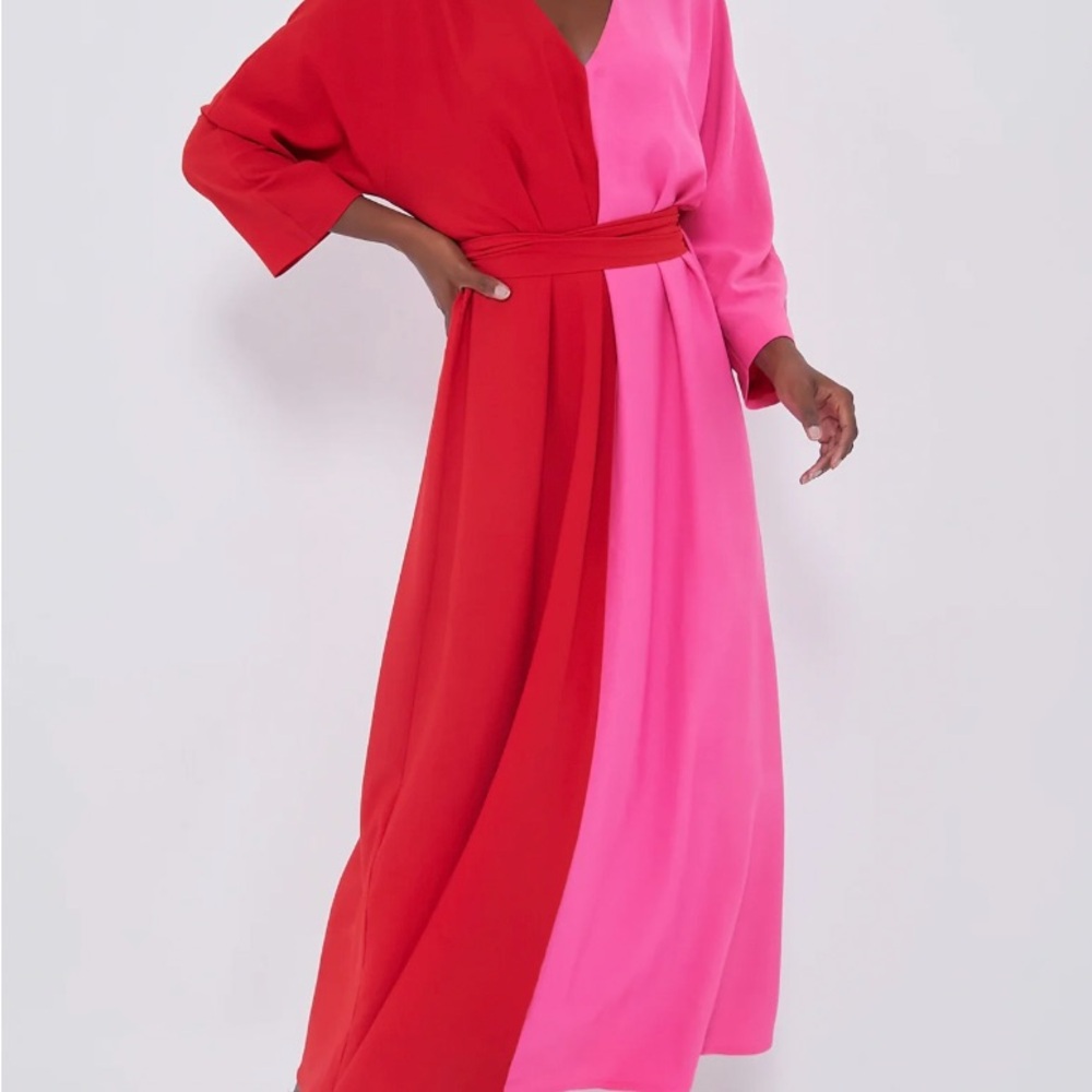 Colorblock Red and Pink Maxi Dress